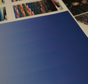 The test chart includes a large reflex blue gradient panel, which clearly shows up banding in Production mode as seen here