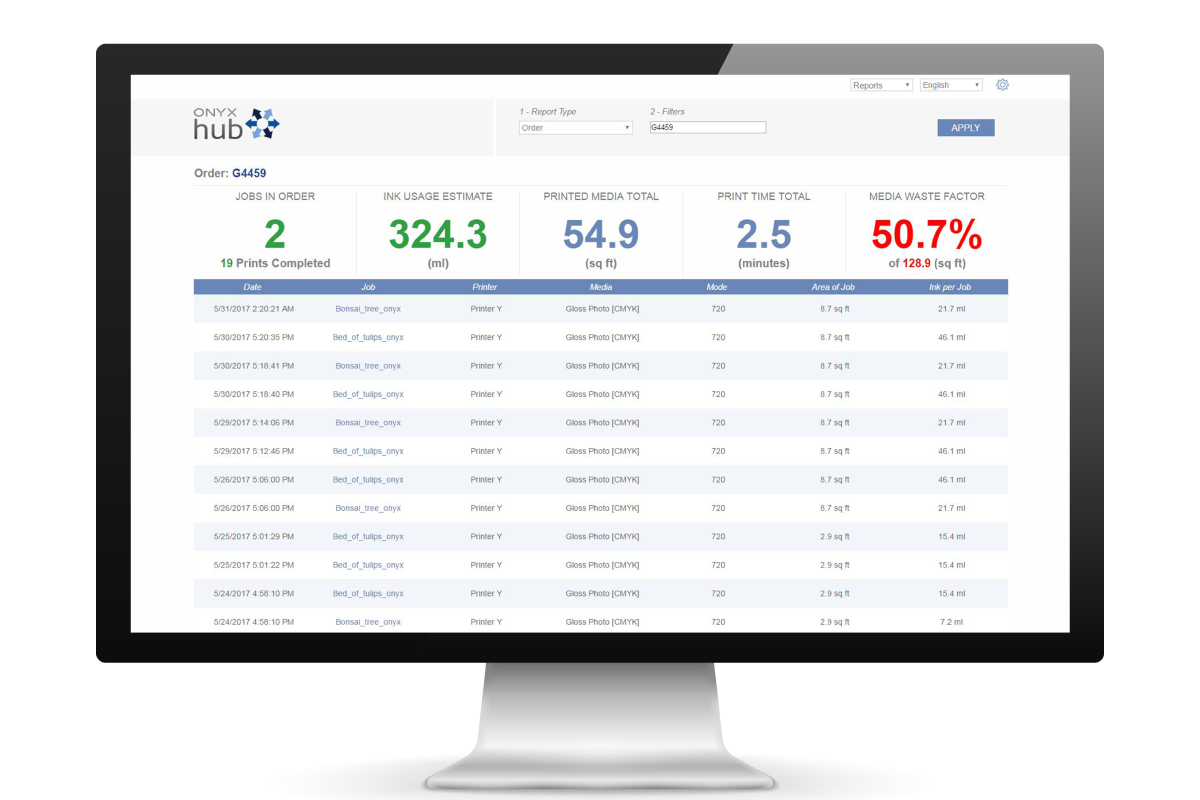 Onyx Hub allows you to drill down from site-wide data to job level